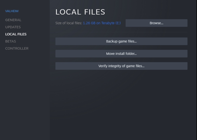 Steam Window with "verify integrity of game files" button