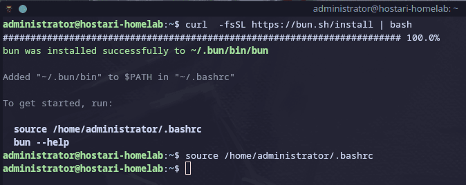 Since I used Bun, I have to manually "source" the .bashrc file to make sure its available on our current user session.