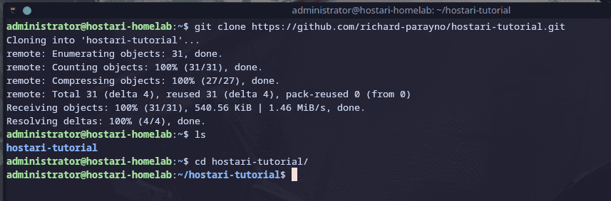 My sample project is up on Github, so I cloned my repo from there.