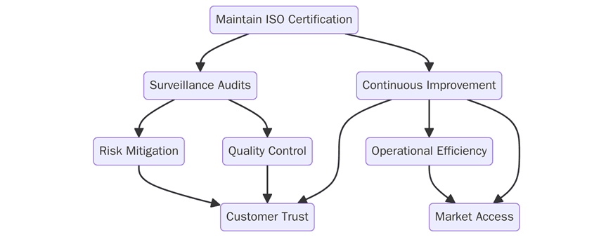 Benefits of maintaining ISO certification through surveillance audits and continuous improvement