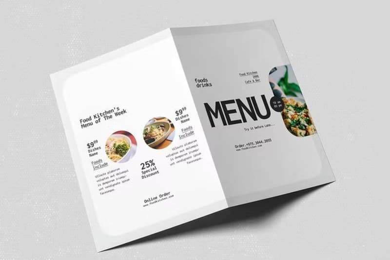  A bifold "Food Kitchen" menu template