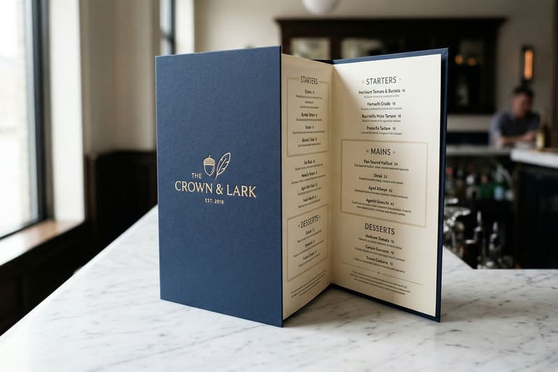 A close-up of a minimalist cafe menu for "The Daily Grind" featuring a list of signature coffees and prices.