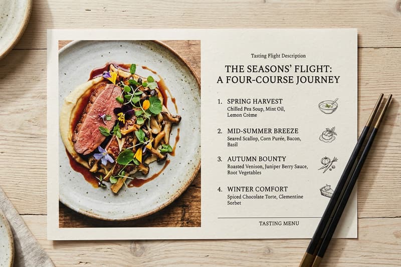A minimalist "Spring Specials" menu for The Green Table stands on a light wooden surface next to a white ceramic bowl of fresh salad.