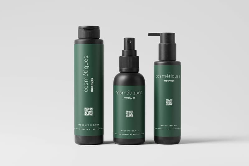 Matching lotion bottles against a clean white backdrop