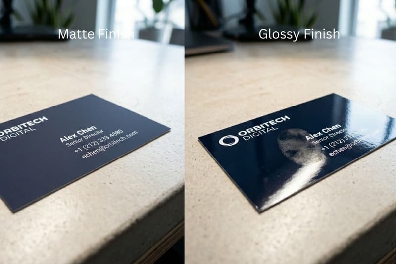 Matte vs. glossy business card finish comparison.