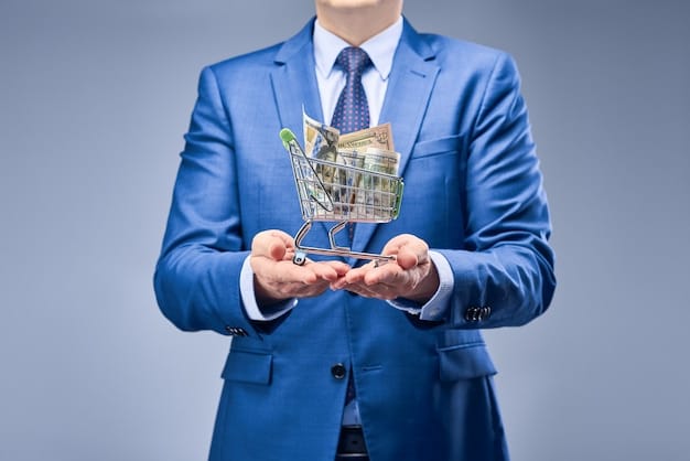 A businessman in a blue suit holding money