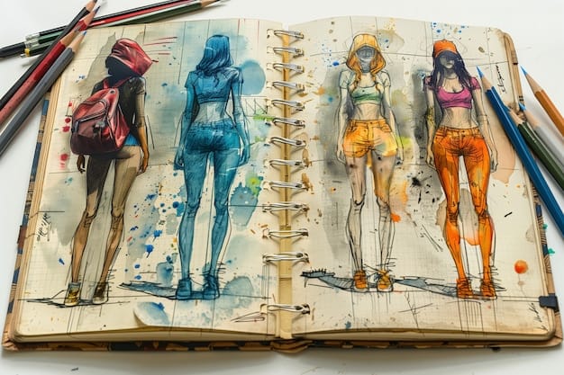 Digital art style fashion design sketch on sketchbook