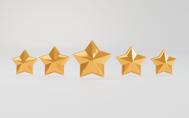 Five golden stars for client excellent evaluation after use product and service concept by 3d render