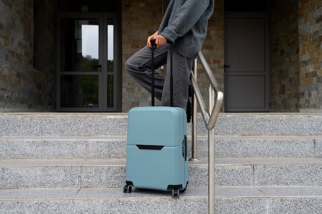 Side view traveler with suitcase