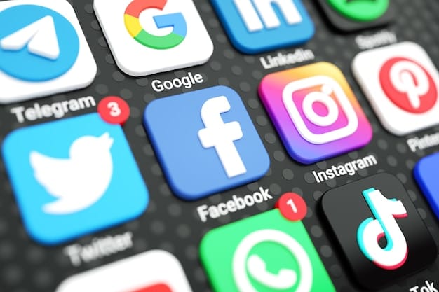 Social media icons and logos on mobile phone screen 3d