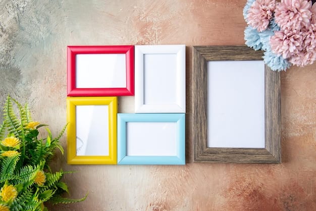 Top view picture frames with flowers on light background couple colors gift present valentines day love feeling marriage