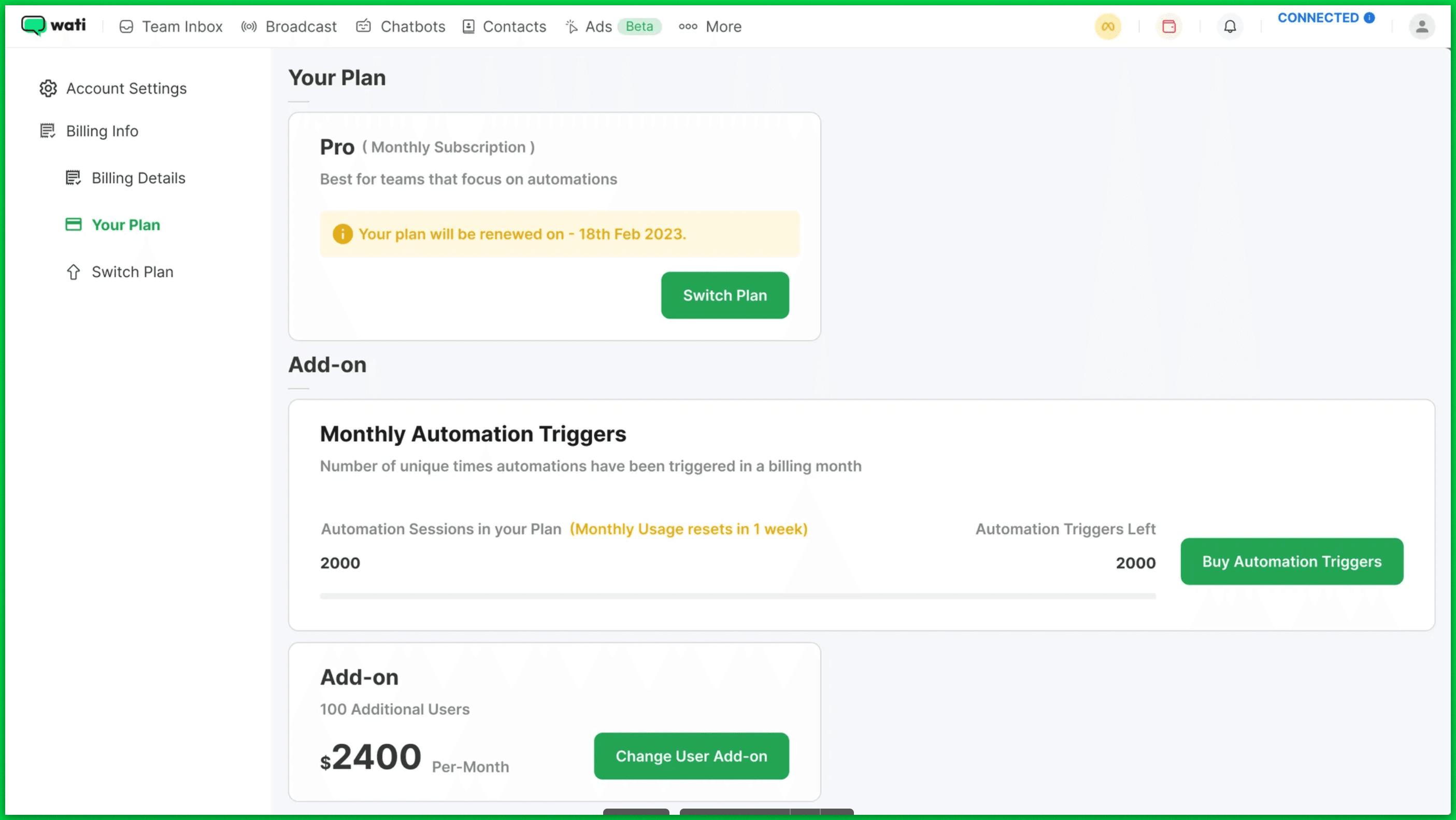 How are automated WhatsApp messages triggered on Wati?