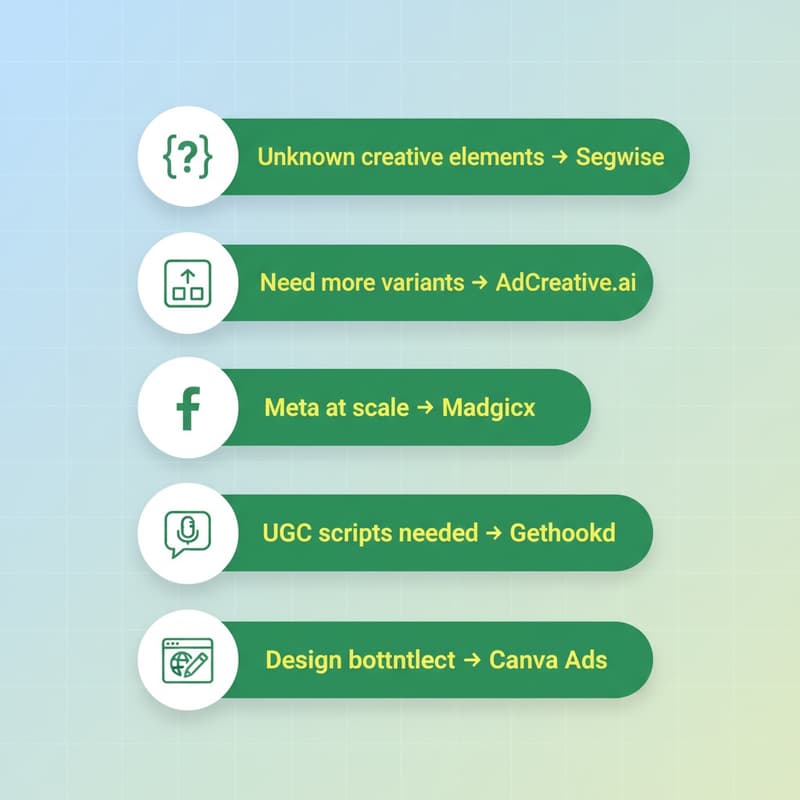 Decision framework matching AI creative platform to team bottleneck type and use case