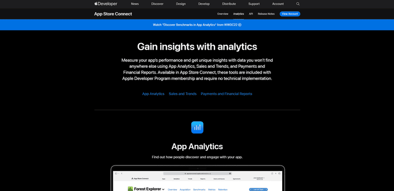 App Analytics by Apple homepage