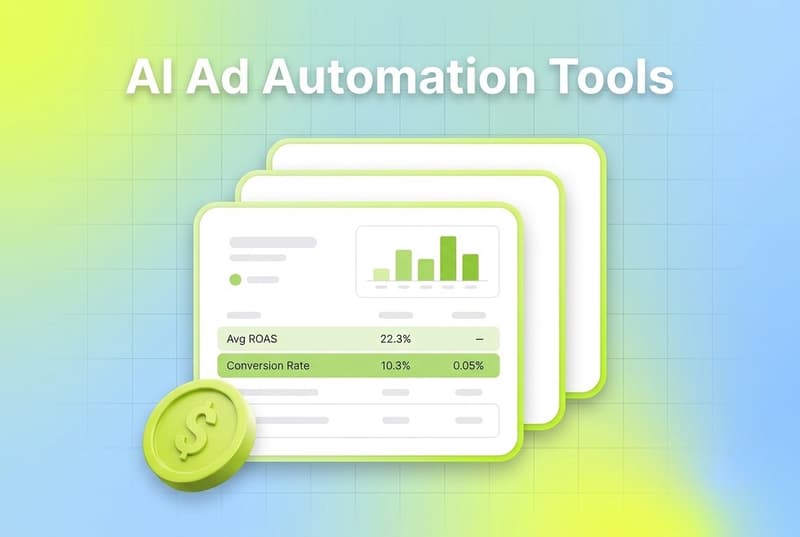 Best AI ad creative tools for 2026 shown as layered Segwise dashboard cards with a 3D dollar coin accent