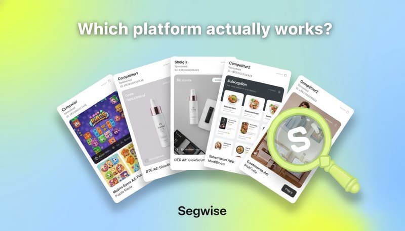 Segwise blog cover showing automated ad creation platform comparison with fanned creative cards and UI dashboard