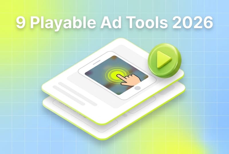 Cover: 9 playable ad generation tools in 2026 with stacked interface cards and a play-button accent