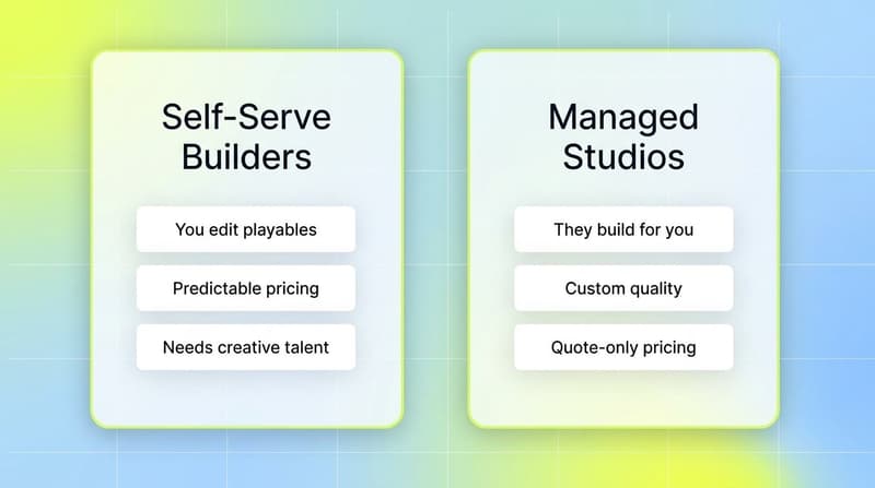 Self-serve playable builders versus managed playable studios compared side by side