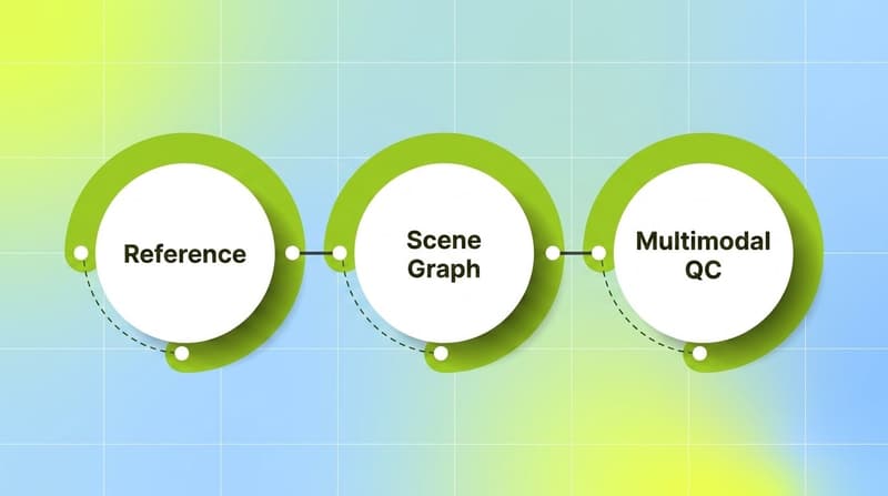 Three-step fix stack for product consistency: reference anchor, scene graph, and multimodal QC