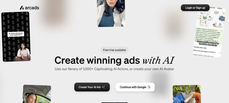 Arcads homepage