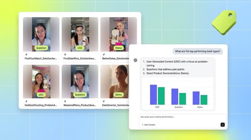 Segwise top-hooks report and the Creative Strategy Agent answering a hook question