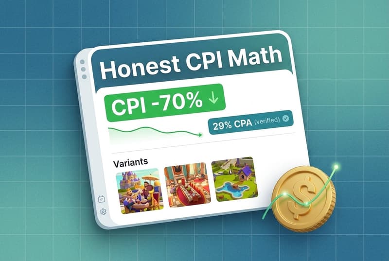 White Segwise-style UI card showing a 70 percent CPI reduction metric next to a verified 29 percent CPA chip