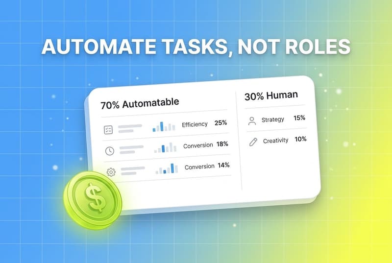 Segwise card showing performance marketing split into 70 percent automatable and 30 percent human beside a 3D dollar coin