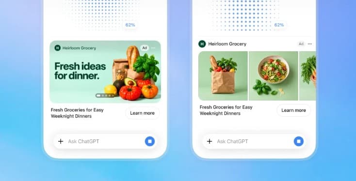 OpenAI launch mockup of ChatGPT visual ads for a grocery brand, shown during image generation (image: OpenAI)