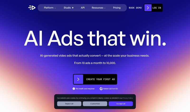 Creatify homepage, screenshot taken September 2026