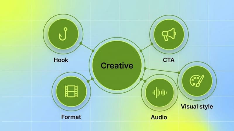 Cluster diagram of creative tag categories around a central creative