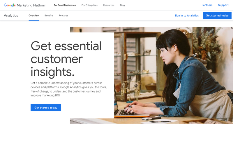 Google Analytics homepage, screenshot taken September 2026