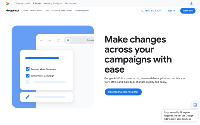Google Ads Editor homepage, screenshot taken September 2026