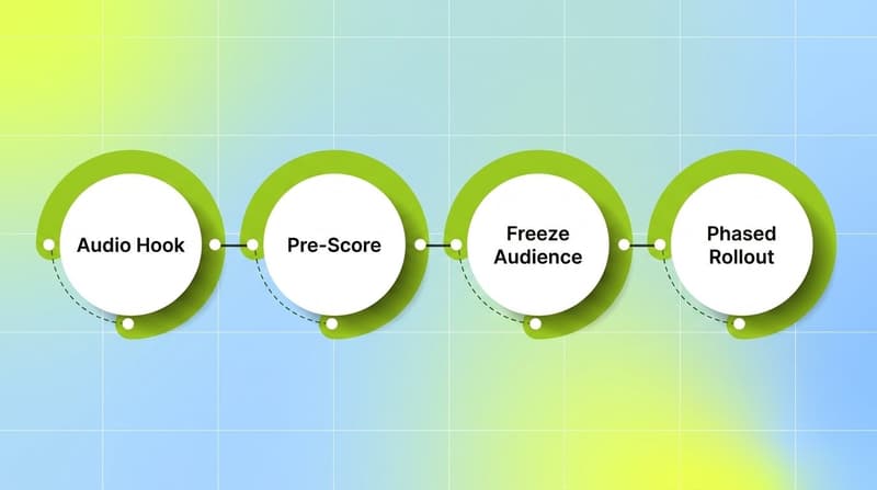 Four-step CTV pre-flight framework: audio hook, pre-score, freeze audience, phased rollout