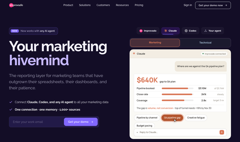 Improvado homepage, screenshot taken September 2026