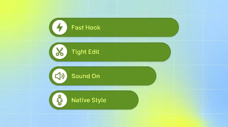 Four TikTok creative principles that drive performance: fast hook, tight edit, sound on, native style