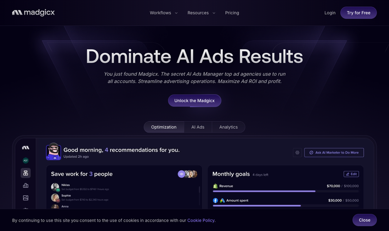 Madgicx homepage, screenshot taken September 2026