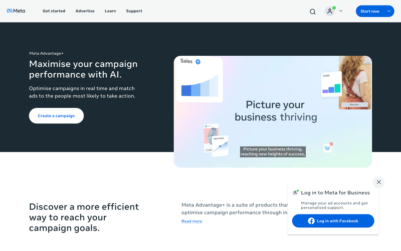 Meta Advantage+ homepage, screenshot taken September 2026