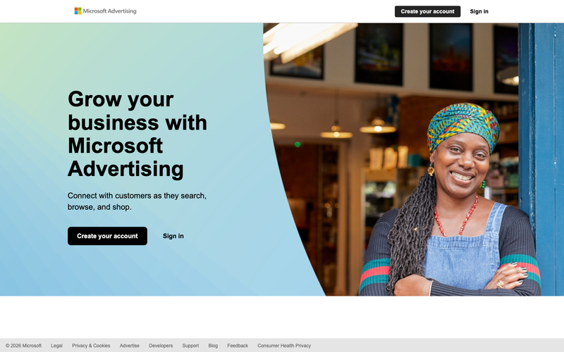 Microsoft Advertising homepage, screenshot taken September 2026