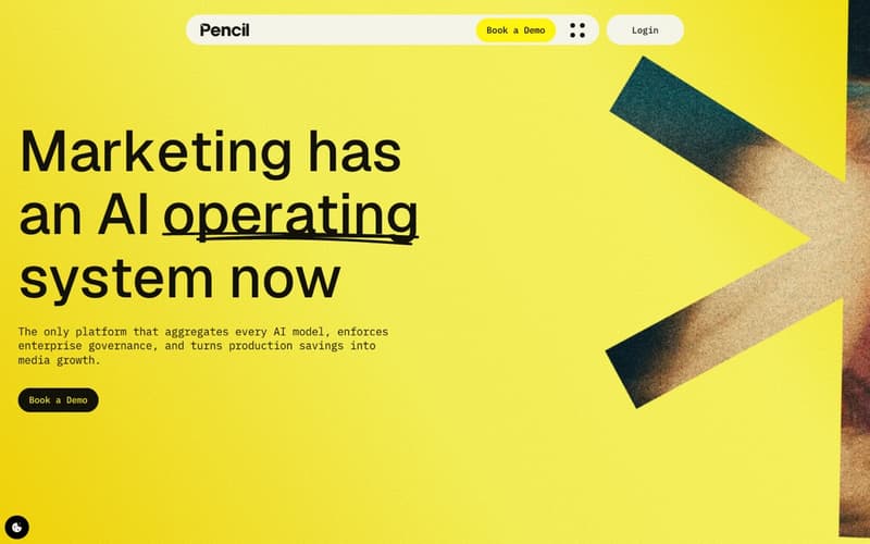 Pencil homepage showing its AI operating system for marketing that brings many AI models together with enterprise governance