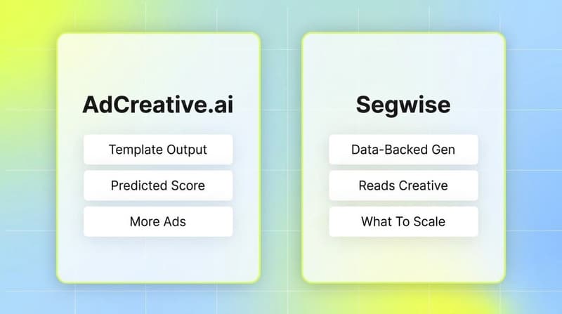 Side-by-side comparison of AdCreative.ai template output versus Segwise data-backed generation