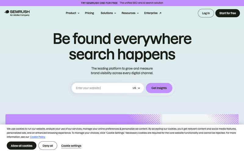 Semrush homepage, screenshot taken September 2026