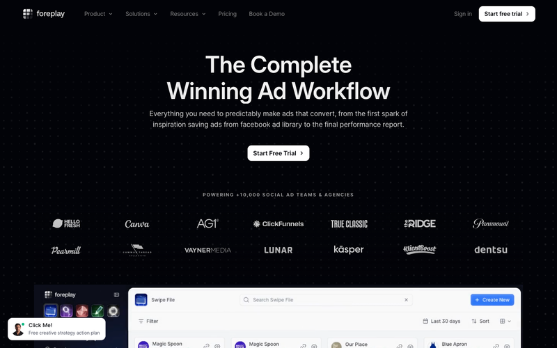 Foreplay homepage for the complete winning ad workflow