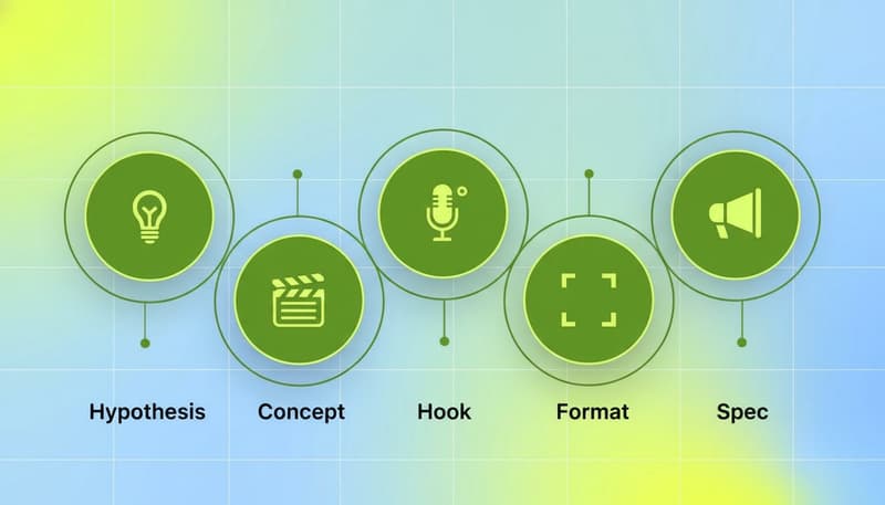 The five core fields of a 1-page creative brief, shown as a green node cluster