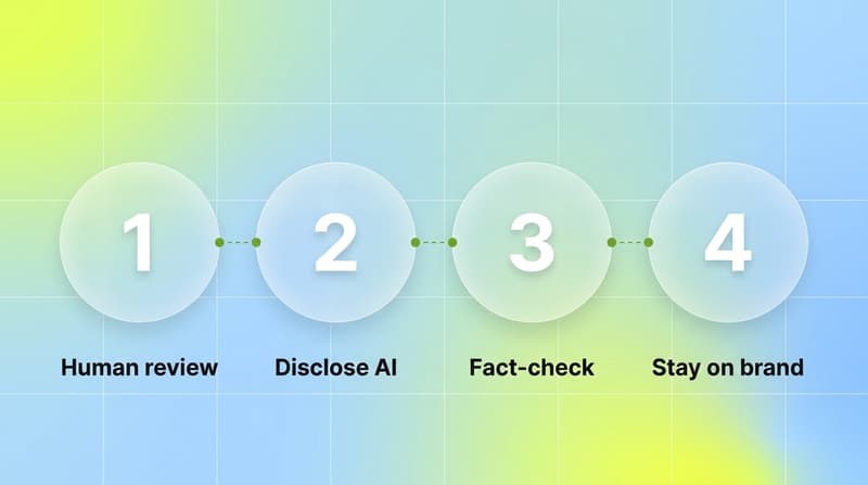 Four principles for responsible AI use: human review, disclose AI, fact-check, stay on brand