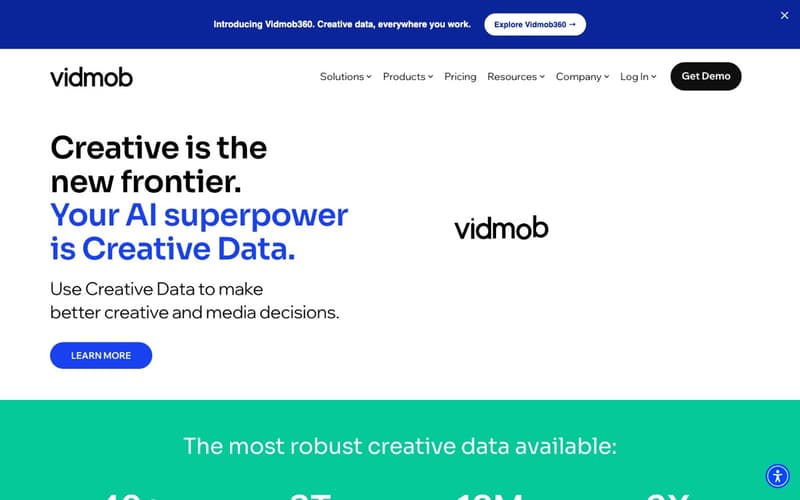 Vidmob homepage showing its creative data platform for better creative and media decisions