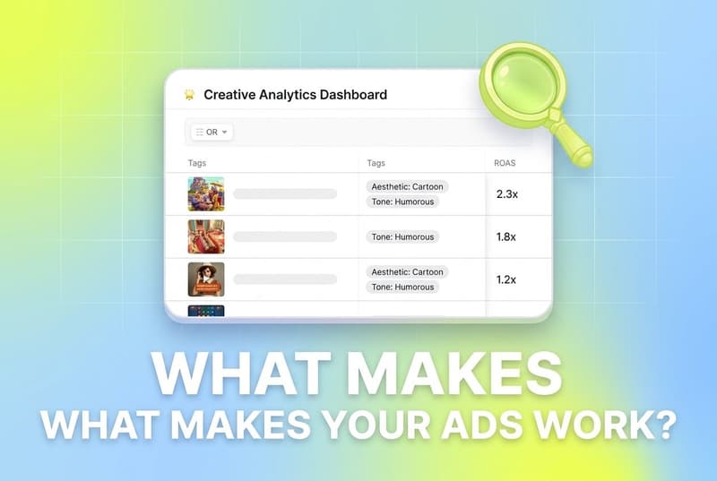 Segwise creative analytics dashboard card with magnifying glass accent and headline What Makes Your Ads Work