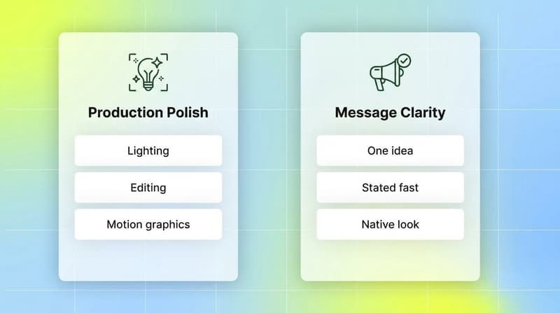 Side-by-side comparison of production polish versus message clarity for Meta ads