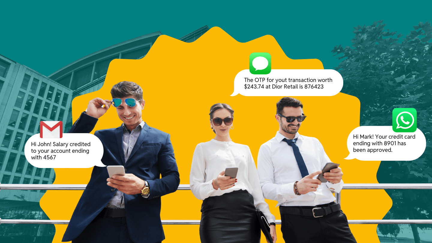 A bunch of working professionals getting messages from their bank through various channels