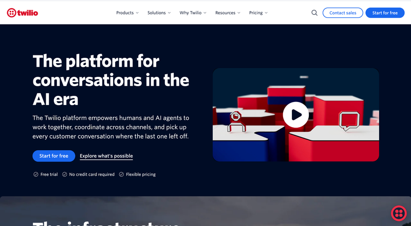 Twilio homepage positioning its CPaaS platform around AI-era customer conversations across channels