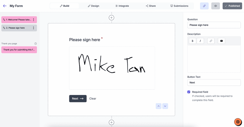 here's a Google Forms alternative with a signature field option